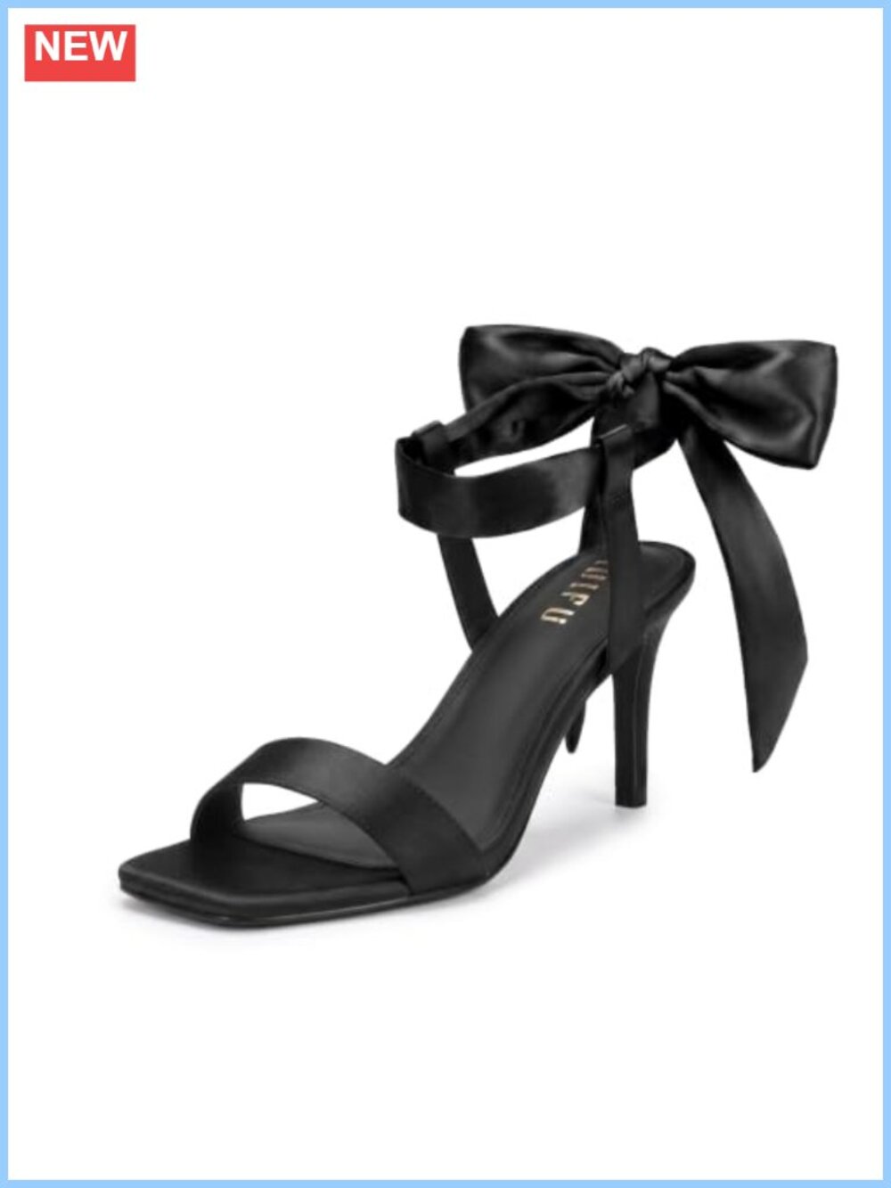 IDIFU Women's Bow Stiletto Heels Satin Square Open Toe Ankle Tie